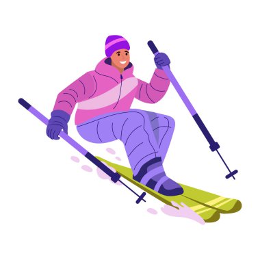 Mutlu bir buz kayakçısının düz bir çizimi