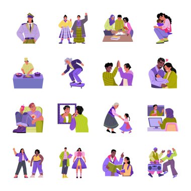 Düz Stil Çok Kültürlü İnsanlar Çizimleri 