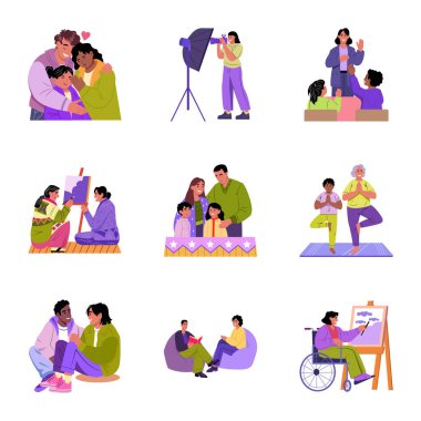 Düz Stil Çeşitli Topluluk Resimleri Paketi 