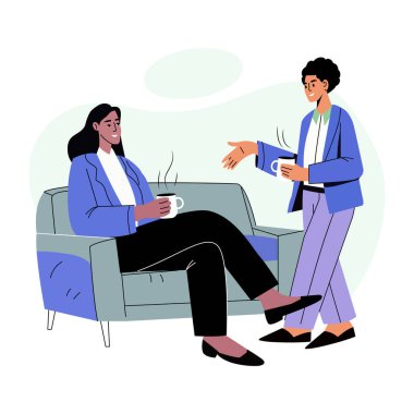 Düz stil illüstrasyon çalışanları kahve sohbeti yaparken gösteriyor