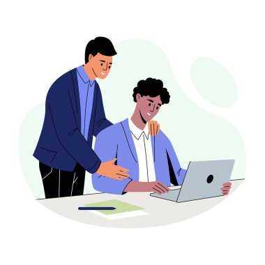 Bir karakter rehberi çalışanı, düz stil çizimi