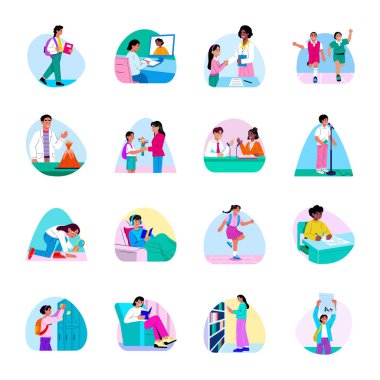 Okul Öğrencileri Koleksiyonu Düz Stil Resimleri 