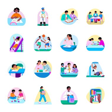 Okul Faaliyetleri Düz Stil Resimleri 