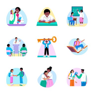 Düz Stil Okul Sanat Resimleri Paketi 