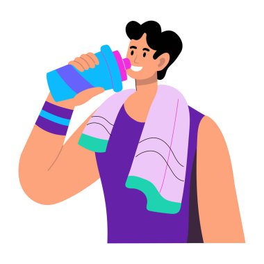 Bir karakterin içme suyunu gösteren düz bir çizim