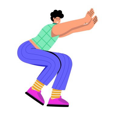 Aerobik egzersiz yapan bir karakteri gösteren düz bir çizim