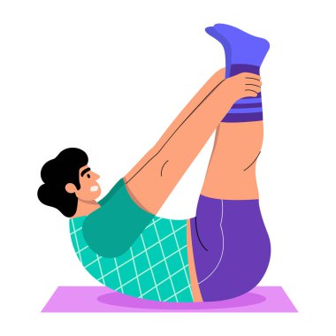 Tekne pozu veren bir karakteri gösteren düz bir çizim