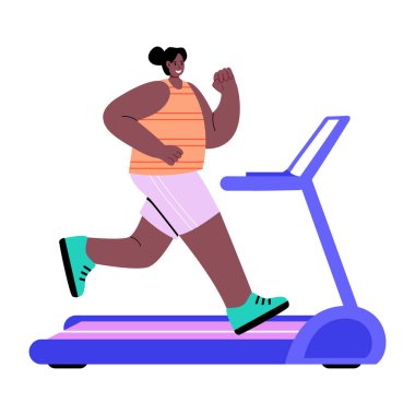 Koşu bandı egzersizi yapan bir karakteri gösteren düz bir çizim