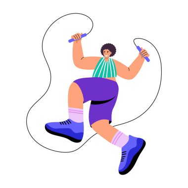 İp atlama egzersizi yapan bir karakteri gösteren düz bir çizim