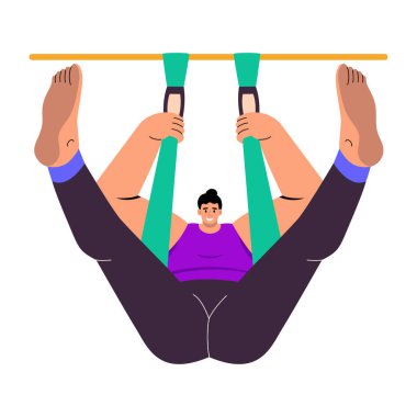 Havadan yoga yapan bir karakteri gösteren düz bir çizim.