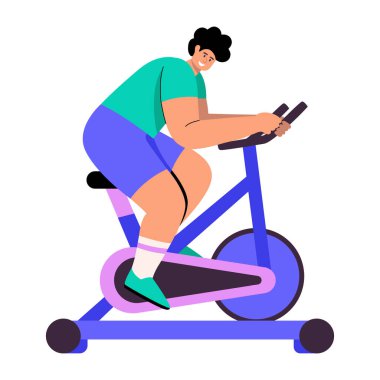 Karakterin bisiklet sürdüğünü gösteren düz bir çizim