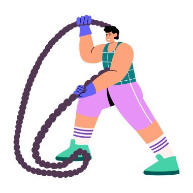 İp çalışması yapan bir karakteri gösteren düz bir çizim