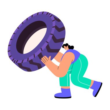 Lastik çeviren bir karakteri gösteren düz bir çizim