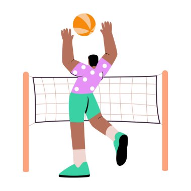 Voleybol oynayan bir karakteri gösteren düz bir çizim