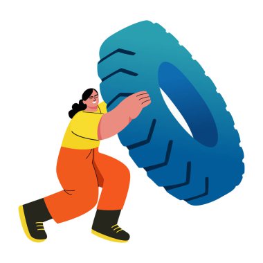 Lastik illüstrasyonunu düz bir şekilde yapan bir karakter