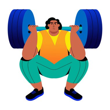 Halter egzersizi yapan bir karakter, düz çizim.