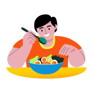 Sağlıklı yemeğin düz bir çizimi.