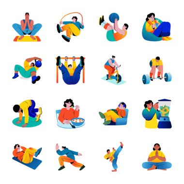 16 Spor Salonu Karakteri Düz Şekil Resimleri