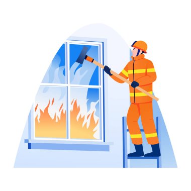 İtfaiyecinin pencereyi kırmasının düz bir çizimi