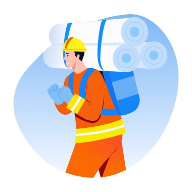 Bir itfaiyecinin hortum taşıdığını gösteren düz bir resim.