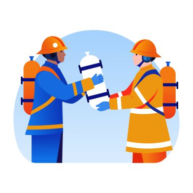 Oksijen sağlayan itfaiyecinin düz bir çizimi.