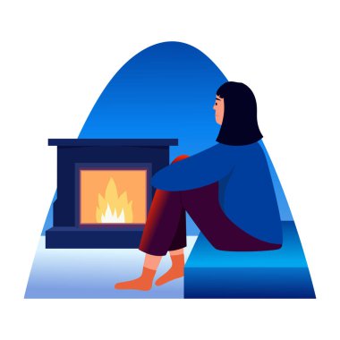 Şömine gevşetici, düz stil illüstrasyon alan bir karakter