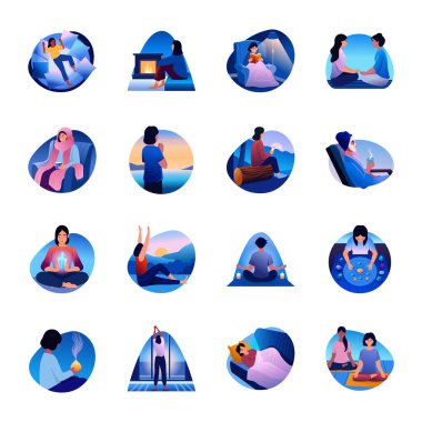 Düz Stil Uyku ve Meditasyon Çizimleri 