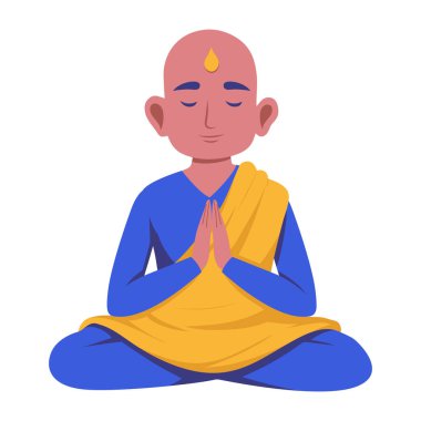 Huzurlu bir keşiş karakteri tasvir eden düz bir çizim.