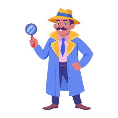 Klasik kıyafetli bir dedektifi gösteren düz çizim.