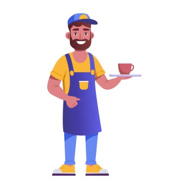 Bir garsonun kahve servisi yaptığı düz bir resim.