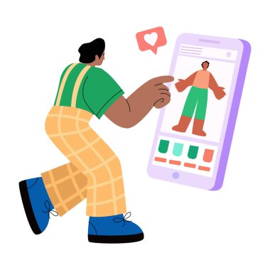 Çevrimiçi etkileyicinin reklamını gösteren düz bir çizim.