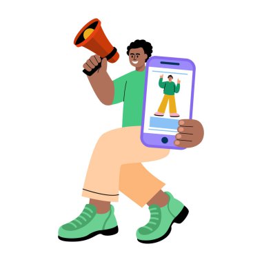 Çevrimiçi tanıtımı etkileyen düz stil bir illüstrasyon