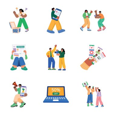 09 Etkilenen Pazarlama Düz Stil Resimleri Paketi  