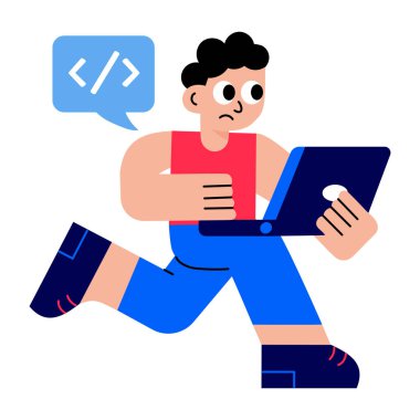 Dizüstü bilgisayar tutan bir yazılımcının düz bir çizimi