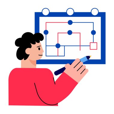 Akış şeması yapan bir karakter, düz biçim illüstrasyonu