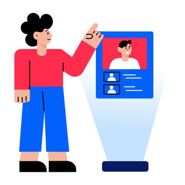 Holografik resim yapan bir karakter, düz stil illüstrasyon