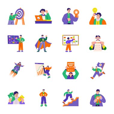 Kazanan 16 Karakter Kümesi Düz Şekil Resimleri