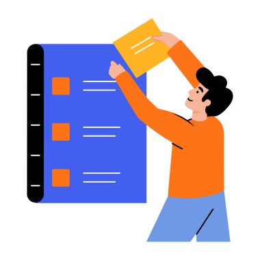 Çalışma planı yapan bir karakter, düz stil illüstrasyonu