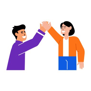 Bir ofis ekibi iş kutlaması yapıyor, düz çizim.