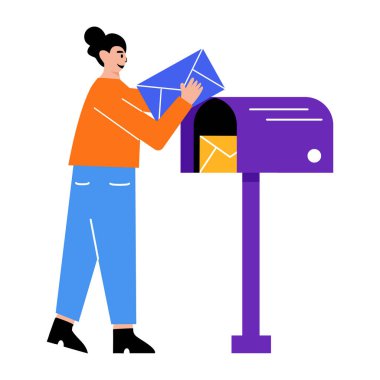 Bir karakter denetleme posta kutusu, düz biçim illüstrasyonu