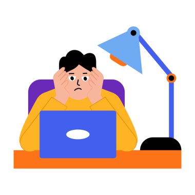 Üzgün bir karakterin düz bir çizimi