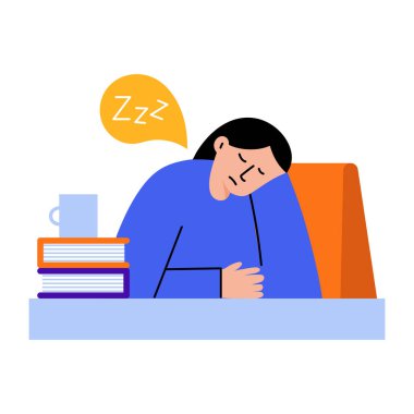 İşteyken güç toplayan bir karakter, düz bir çizim.