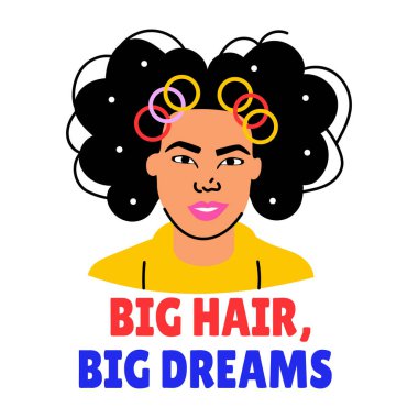 Kızların kıvırcık saçlarını gösteren düz stil bir çıkartma.