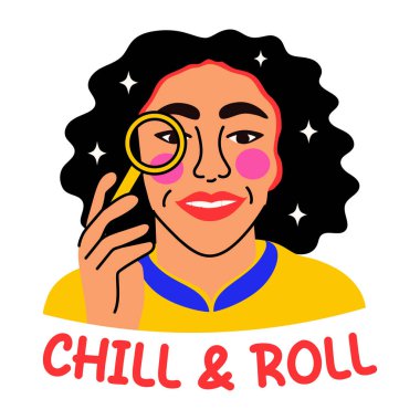 Cilt silindiri kullanan bir kızın düz stil çıkartması.