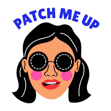 Göz bandı kullanan bir kızın düz stil çıkartması.