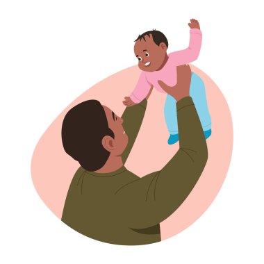 Babamın bebeği kaldırdığını gösteren düz bir resim.