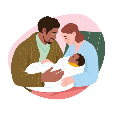 Ebeveynler yeni doğan aşklarını gösteriyorlar, düz çizimler.