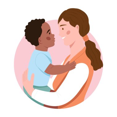 Anne çocuğunun sevgisini gösteren düz bir çizim.