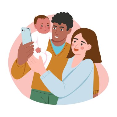 Ailenin selfie çektiğini gösteren düz bir resim.