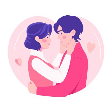 Nazikçe kucaklaşan ruh eşlerinin düz bir tasviri